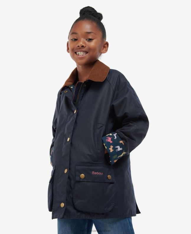 Barbour Clothing Girls Archive Olive/Retro Floral Acorn Waxed Jacket 2BB2F2543