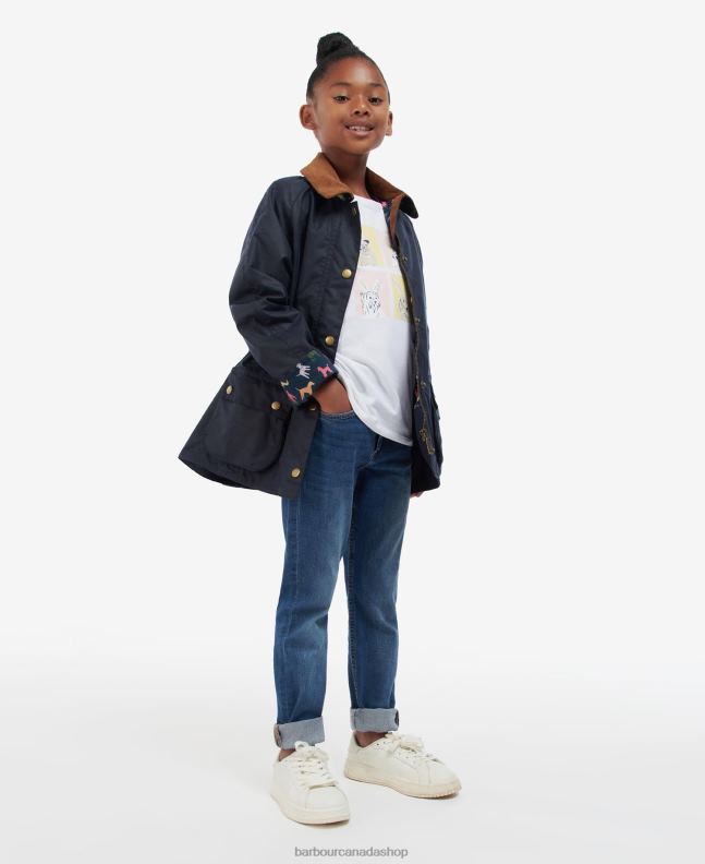 Barbour Clothing Girls Archive Olive/Retro Floral Acorn Waxed Jacket 2BB2F2543