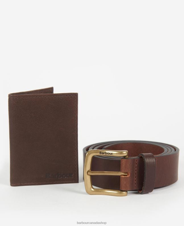 Barbour Accessories Men Dark Brown Haydon Wallet & Belt Gift Set 2BB2F2222