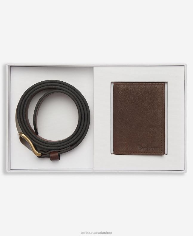 Barbour Accessories Men Dark Brown Haydon Wallet & Belt Gift Set 2BB2F2222