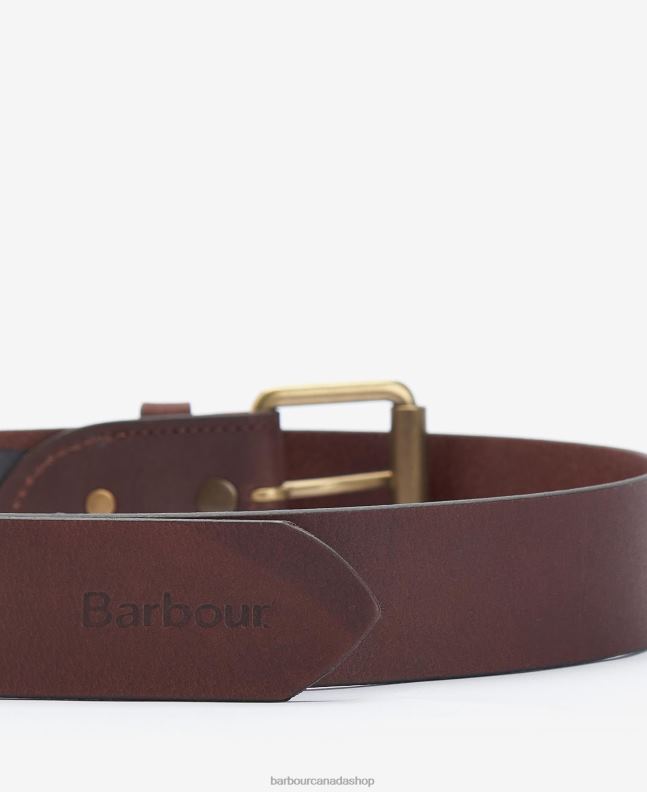 Barbour Accessories Men Olive/Brown Contrast Leather Belt 2BB2F2226