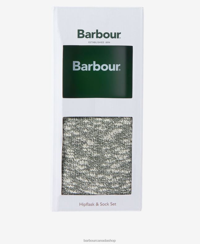 Barbour Accessories Men Green Hip Flask and Sock Gift Set 2BB2F2361