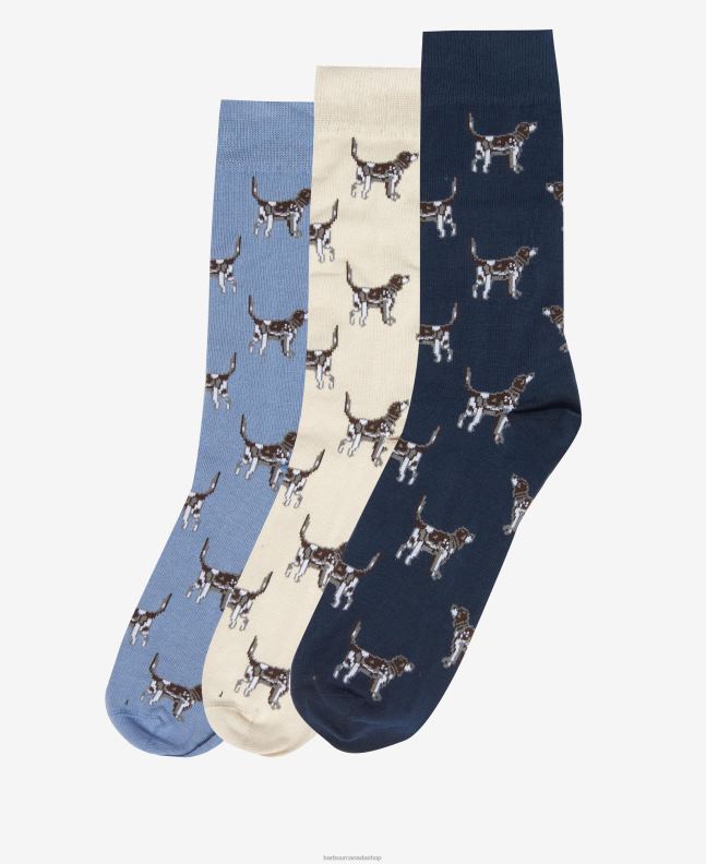 Barbour Accessories Men Navy/Cream/Blue Pointer Dog Socks Gift Set 2BB2F2371
