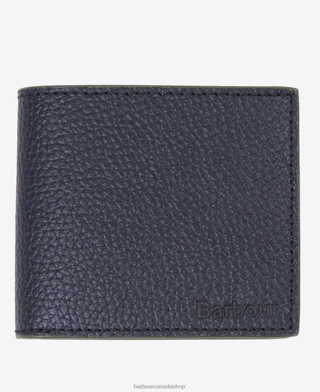 Barbour Accessories Men Black Grain Leather Billfold Coin Wallet 2BB2F2376
