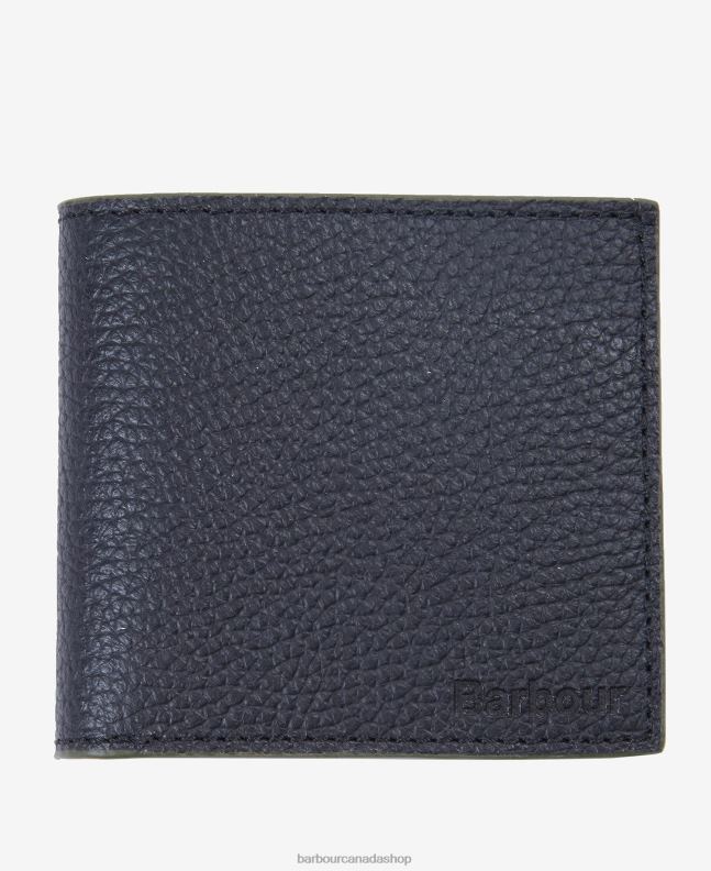 Barbour Accessories Men Black Grain Leather Billfold Wallet 2BB2F2381