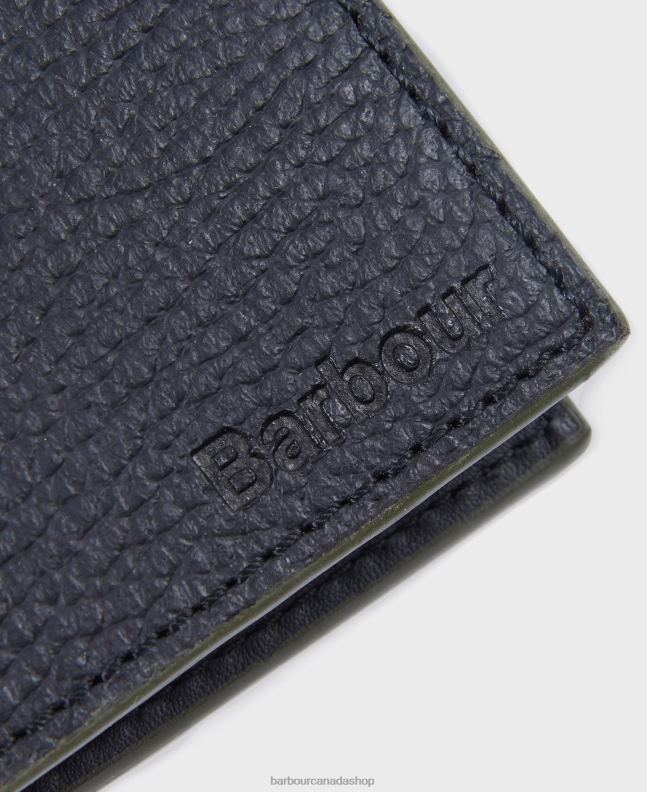 Barbour Accessories Men Black Grain Leather Billfold Wallet 2BB2F2381