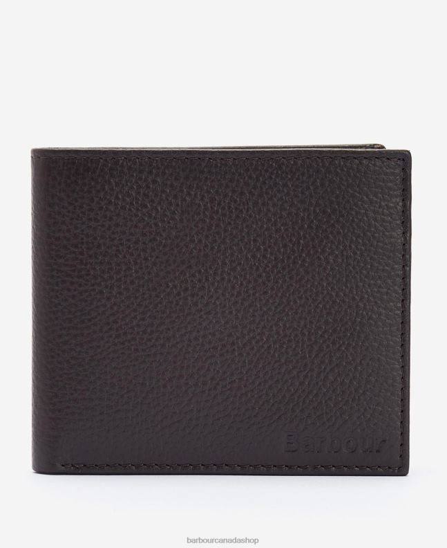 Barbour Accessories Men Dark Brown Amble Leather Billfold Wallet 2BB2F2383