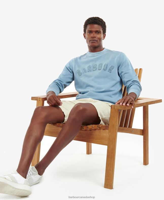 Barbour Clothing Men Powder Blue Large Logo Crew Neck Sweater 2BB2F1042