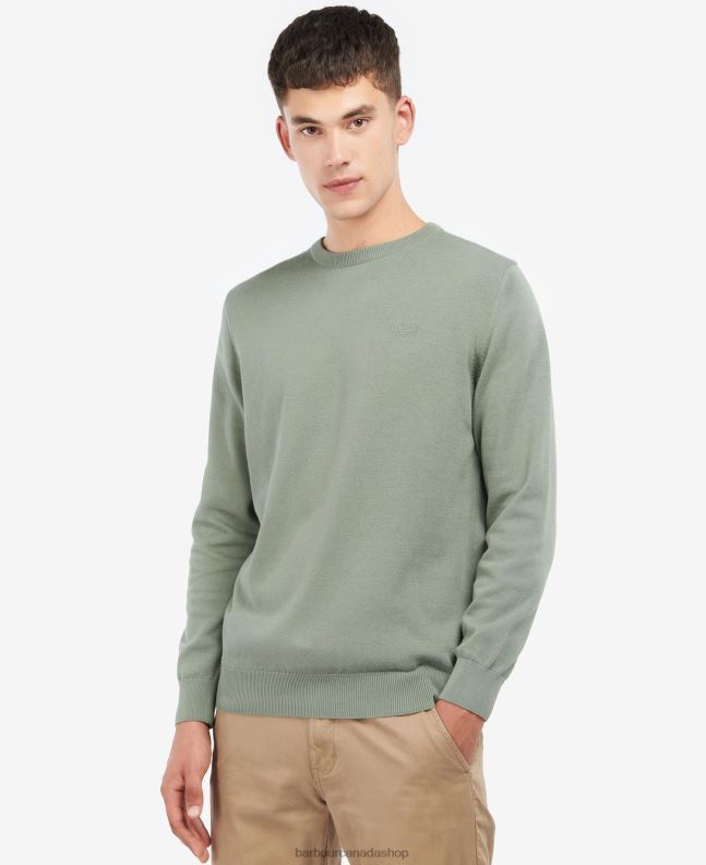 Barbour Clothing Men Agave Green Pima Cotton Crew Neck Sweater 2BB2F1102