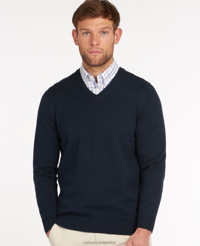 Barbour Clothing Men CobaLight Marl Pima Cotton V-Neck Sweater 2BB2F1087