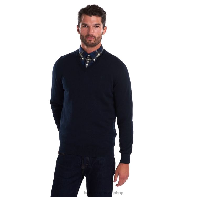 Barbour Clothing Men CobaLight Marl Pima Cotton V-Neck Sweater 2BB2F1087