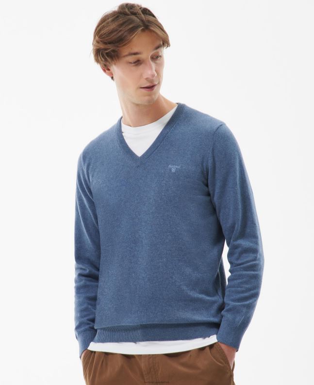 Barbour Clothing Men CobaLight Marl Pima Cotton V-Neck Sweater 2BB2F1097