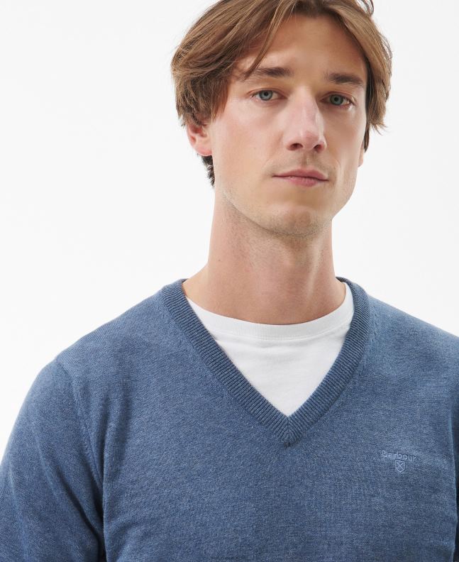 Barbour Clothing Men CobaLight Marl Pima Cotton V-Neck Sweater 2BB2F1097