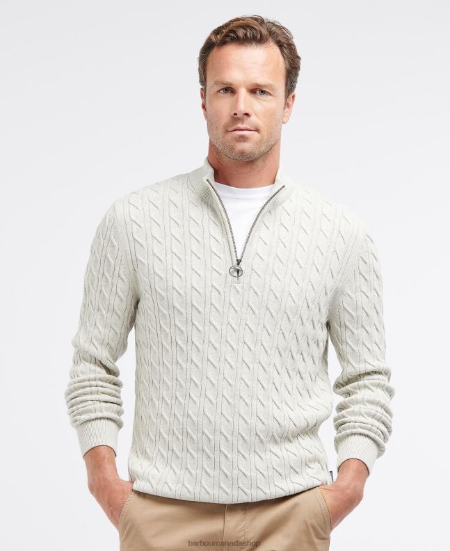 Barbour Clothing Men Light Moss Cable Knit Half Zip 2BB2F1090