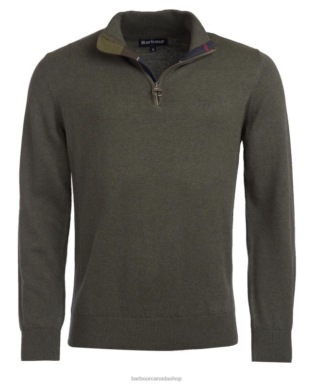 Barbour Clothing Men Olive Marl Cotton Half Zip Sweater 2BB2F1073