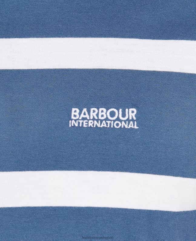 Barbour Clothing Men Blue Horizon/White Cobain Striped Polo Shirt 2BB2F677