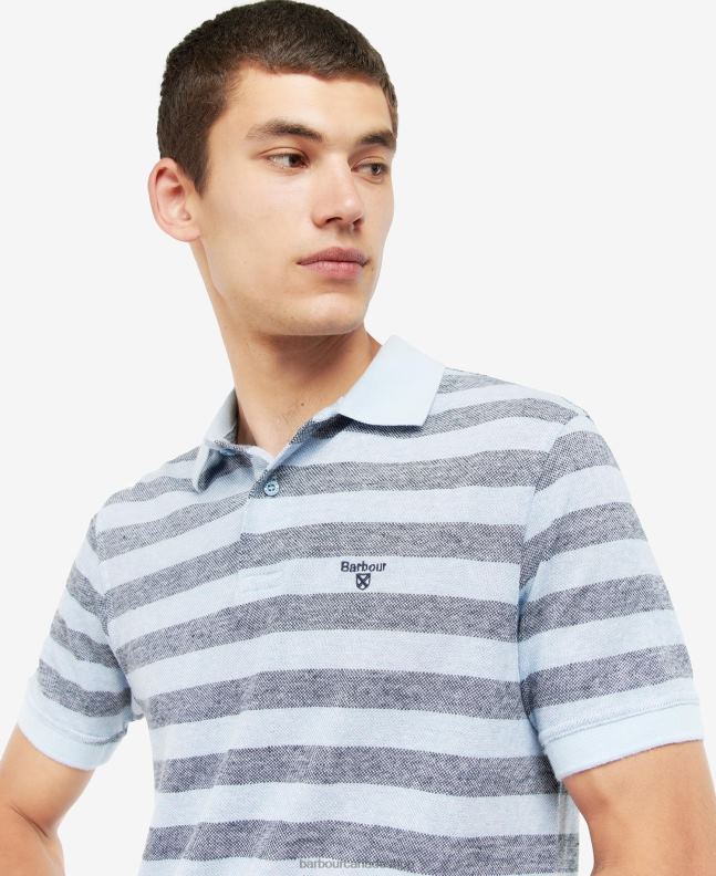 Barbour Clothing Men Powder Blue Thorley Striped Polo Shirt 2BB2F716