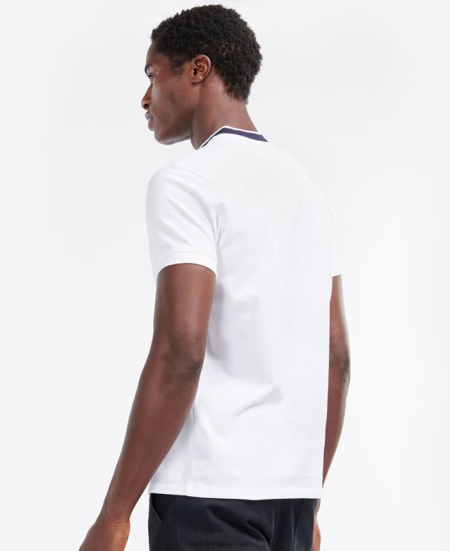 Barbour Clothing Men White/Night Sky Short Sleeve Tipped Sports Colla Polo Shirt 2BB2F683