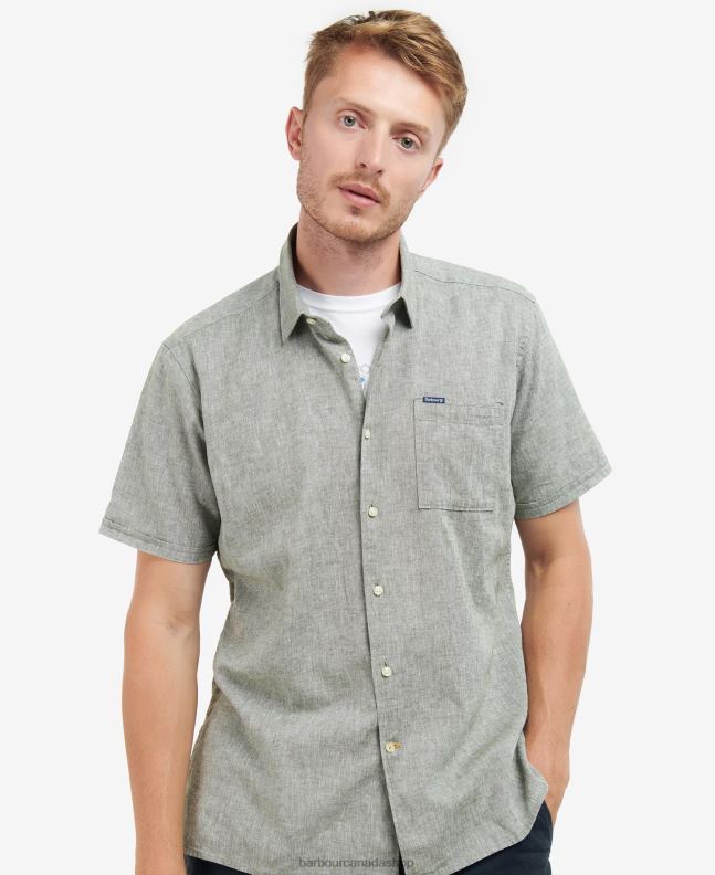 Barbour Clothing Men Bleached Olive Nelson Short Sleeve Summer Shirt 2BB2F291