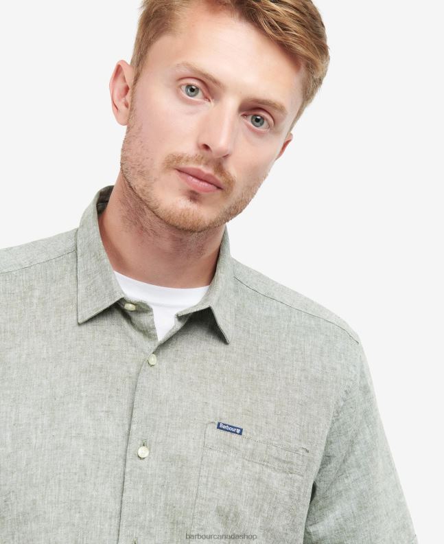 Barbour Clothing Men Bleached Olive Nelson Short Sleeve Summer Shirt 2BB2F291