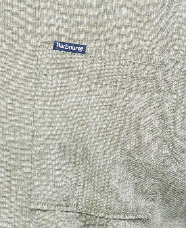 Barbour Clothing Men Bleached Olive Nelson Short Sleeve Summer Shirt 2BB2F291