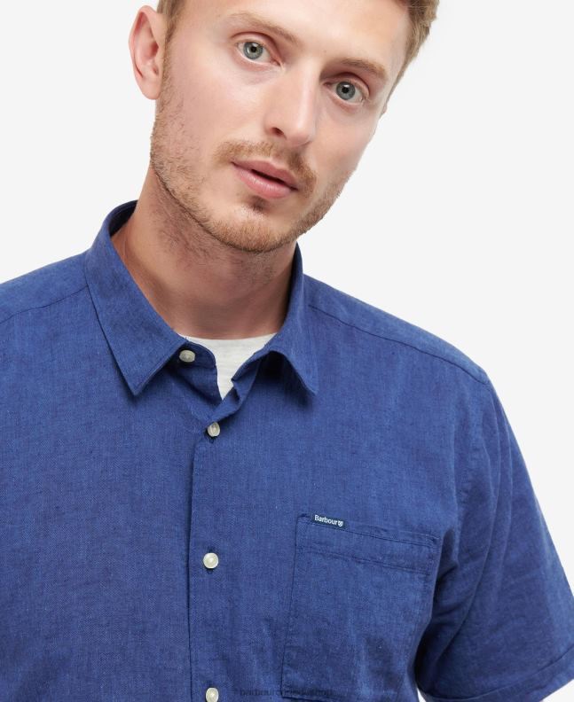 Barbour Clothing Men Bleached Olive Nelson Short Sleeve Summer Shirt 2BB2F295