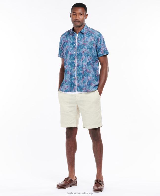 Barbour Clothing Men Chambray Blue Dunford Short Sleeve Summer Shirt 2BB2F330