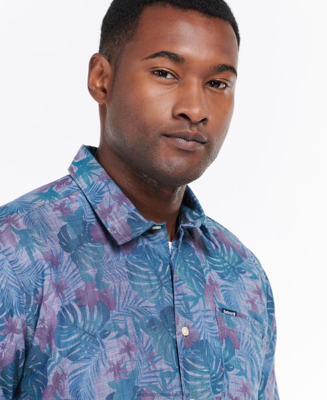Barbour Clothing Men Chambray Blue Dunford Short Sleeve Summer Shirt 2BB2F330