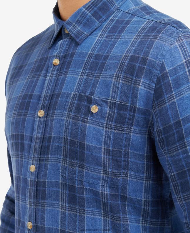 Barbour Clothing Men Inky Blue Arranmore Tartan Tailored Shirt 2BB2F379