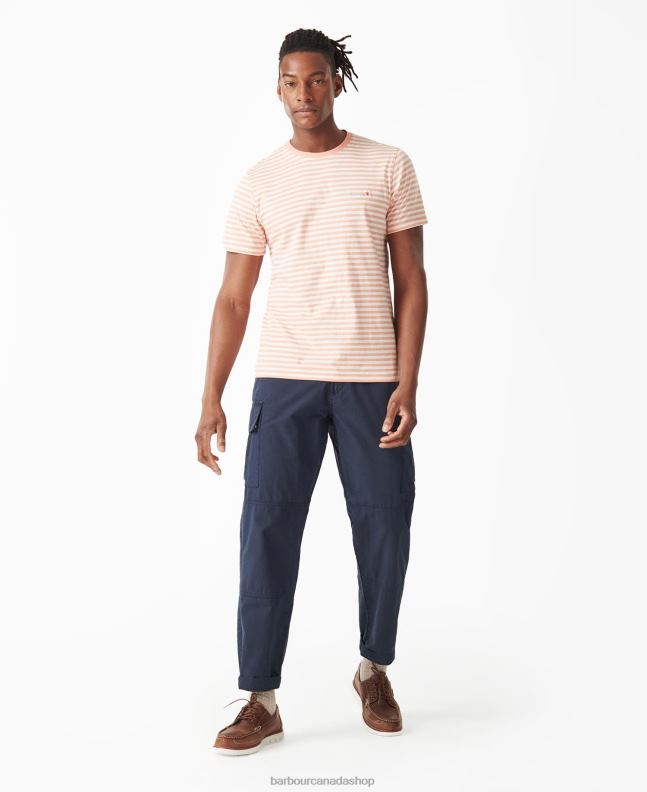 Barbour Clothing Men Faded Orange Bilting Stripe T-Shirt 2BB2F957