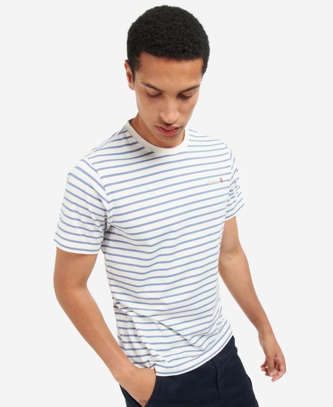 Barbour Clothing Men Powder Blue Dent Striped T-Shirt 2BB2F828