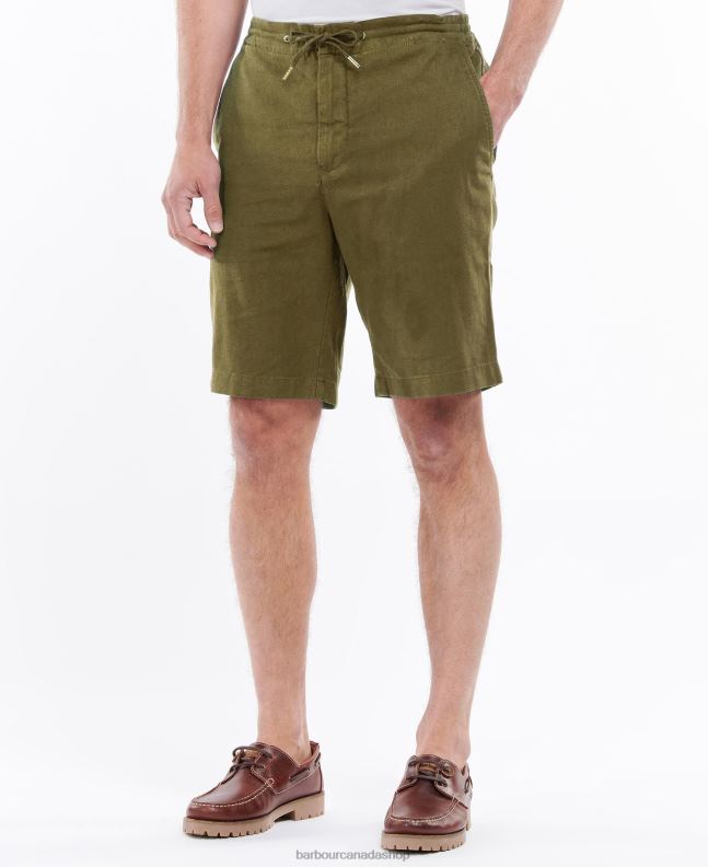 Barbour Clothing Men Military Green Linen Cotton Mix Shorts 2BB2F1165
