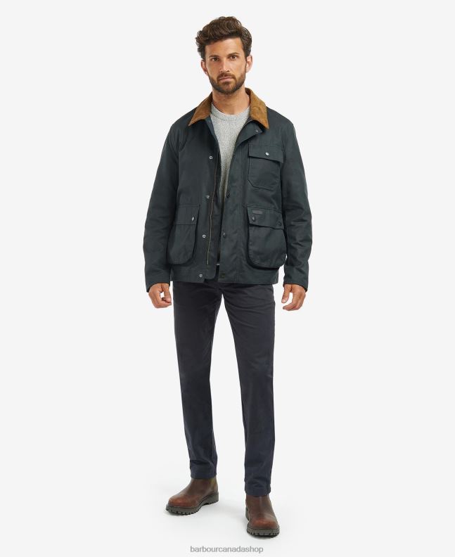 Barbour Clothing Men Navy/River Birch Tartan Meldon Waxed Jacket 2BB2F33