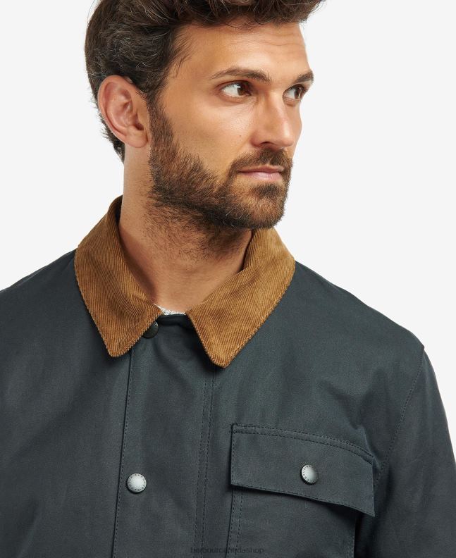 Barbour Clothing Men Navy/River Birch Tartan Meldon Waxed Jacket 2BB2F33