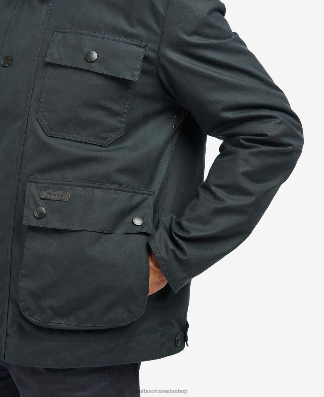 Barbour Clothing Men Navy/River Birch Tartan Meldon Waxed Jacket 2BB2F33