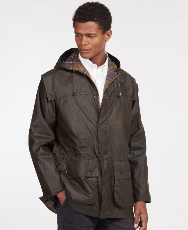 Barbour Clothing Men Olive Classic Durham Wax Jacket 2BB2F43