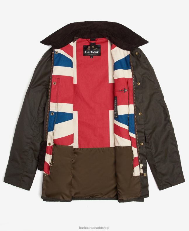 Barbour Clothing Men Olive Limited Edition Union Jack Ashby Wax Jacket 2BB2F3