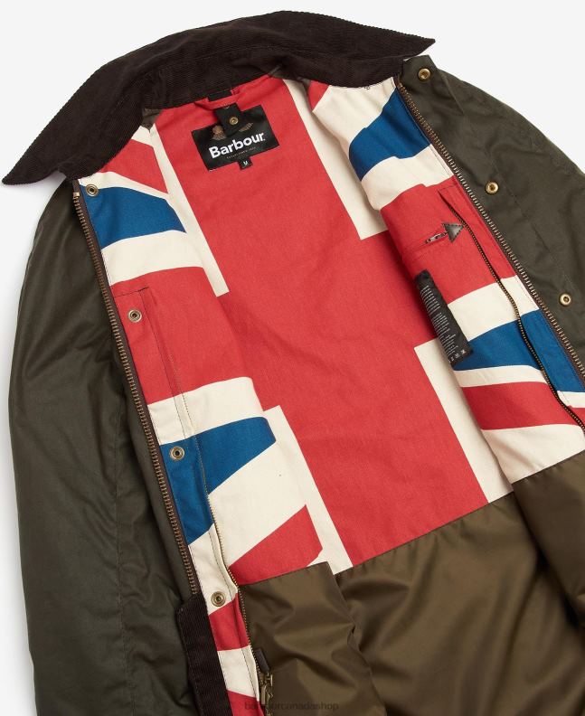 Barbour Clothing Men Olive Limited Edition Union Jack Ashby Wax Jacket 2BB2F3