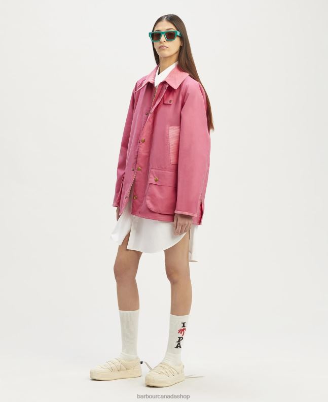 Palm Angels x Barbour Clothing Men Hot Pink Malik Bedale Wax Jacket 2BB2F72