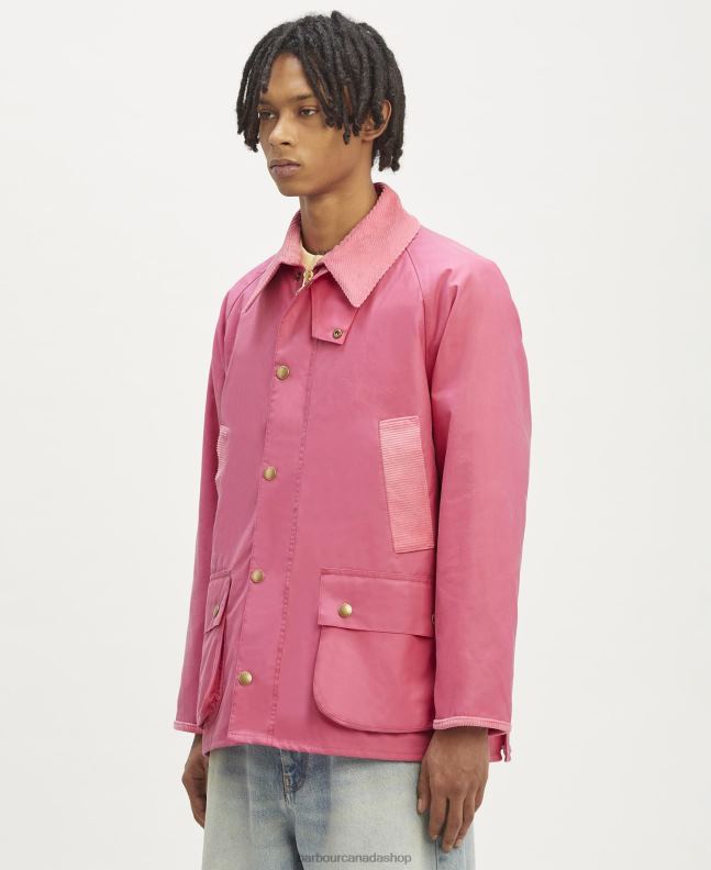 Palm Angels x Barbour Clothing Men Hot Pink Malik Bedale Wax Jacket 2BB2F72