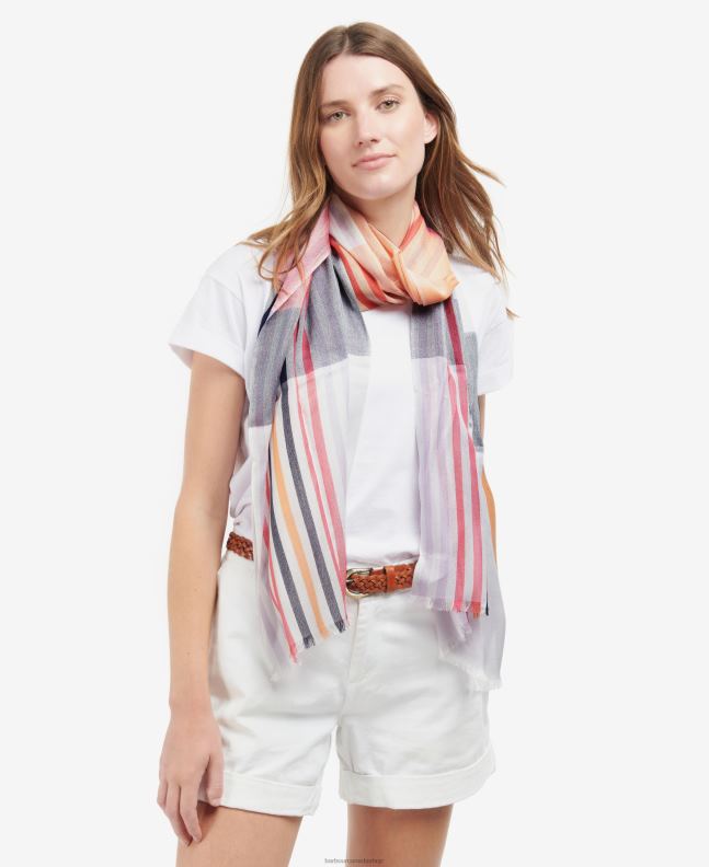 Barbour Accessories Women Classic White Kendra Check & Stripe Scarf 2BB2F2458
