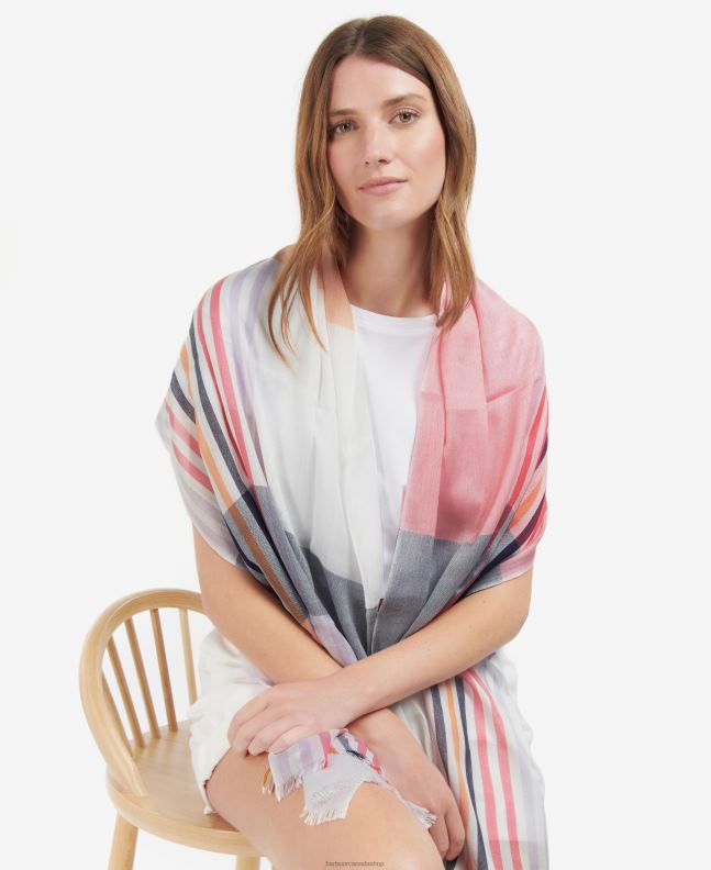 Barbour Accessories Women Classic White Kendra Check & Stripe Scarf 2BB2F2458