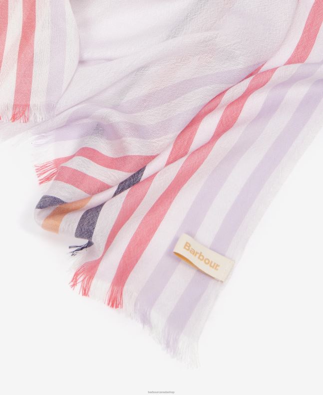 Barbour Accessories Women Classic White Kendra Check & Stripe Scarf 2BB2F2458