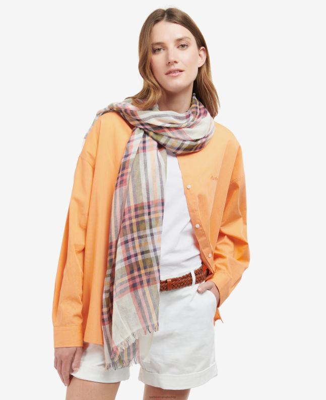 Barbour Accessories Women Classic White Summer Lonnen Checked Scarf 2BB2F2459