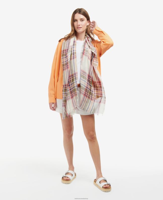 Barbour Accessories Women Classic White Summer Lonnen Checked Scarf 2BB2F2459