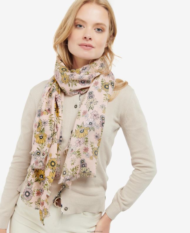 Barbour Accessories Women Peach Oversized Floral Print Scarf 2BB2F2449