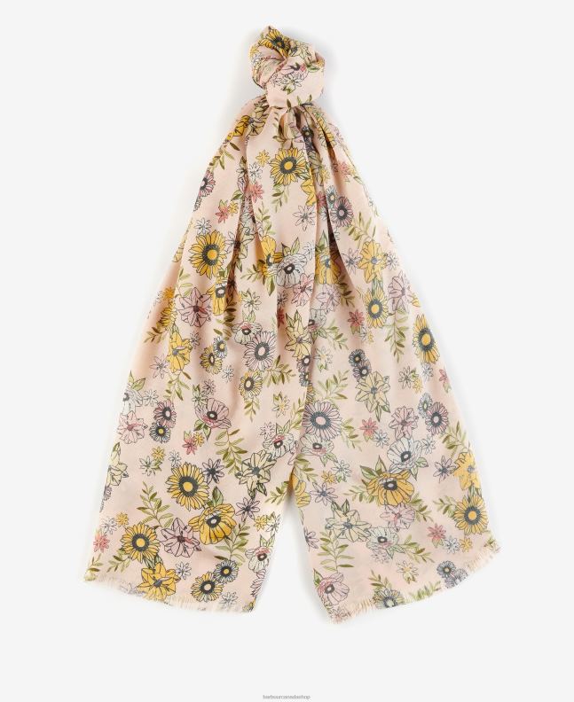 Barbour Accessories Women Peach Oversized Floral Print Scarf 2BB2F2449