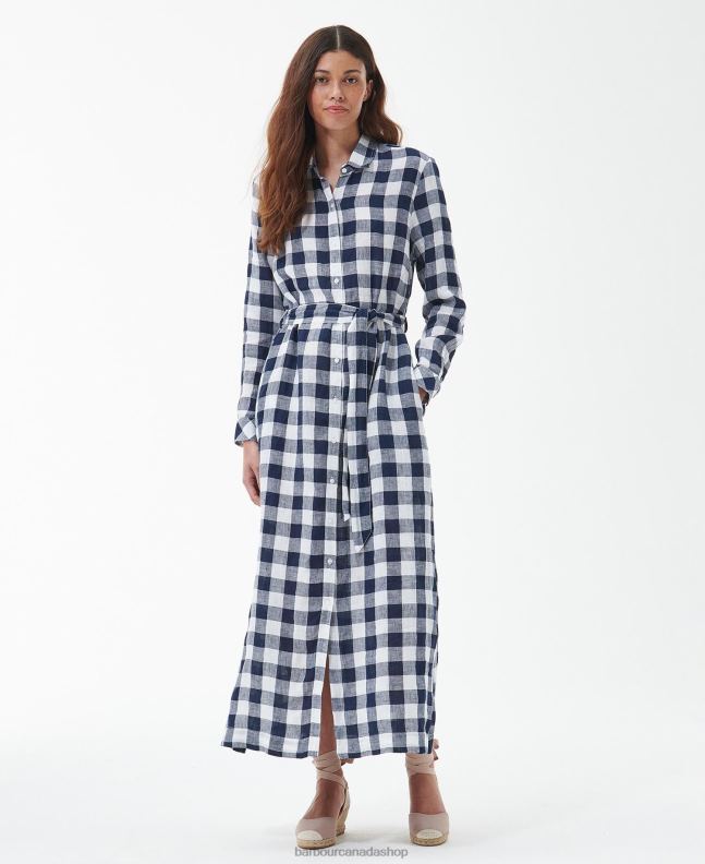 Barbour Clothing Women Navy Check Marine Maxi Dress 2BB2F1820
