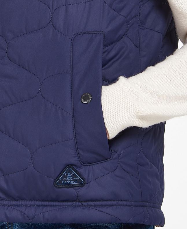 Barbour Clothing Women Eternal Ink/Light Trench Starling Print Printed Reversible Apia Gilet 2BB2F1563