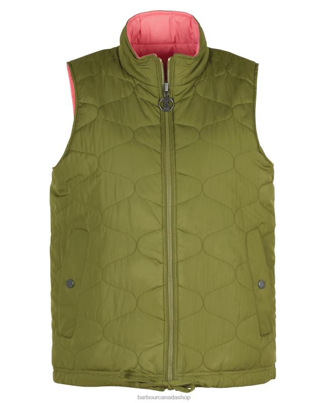 Barbour Clothing Women Olive Tree/Pink Punch Reversible Apia Gilet 2BB2F1566